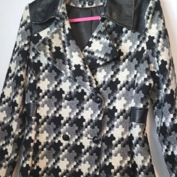 Via Spiga Black and Gray Patterned Pea Coat - Picture 2 of 3